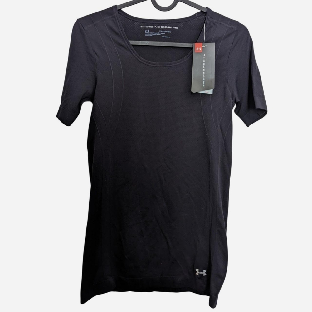 Under Armour Run Threadborne Womens Extra Small Black Short Sleeve NWT